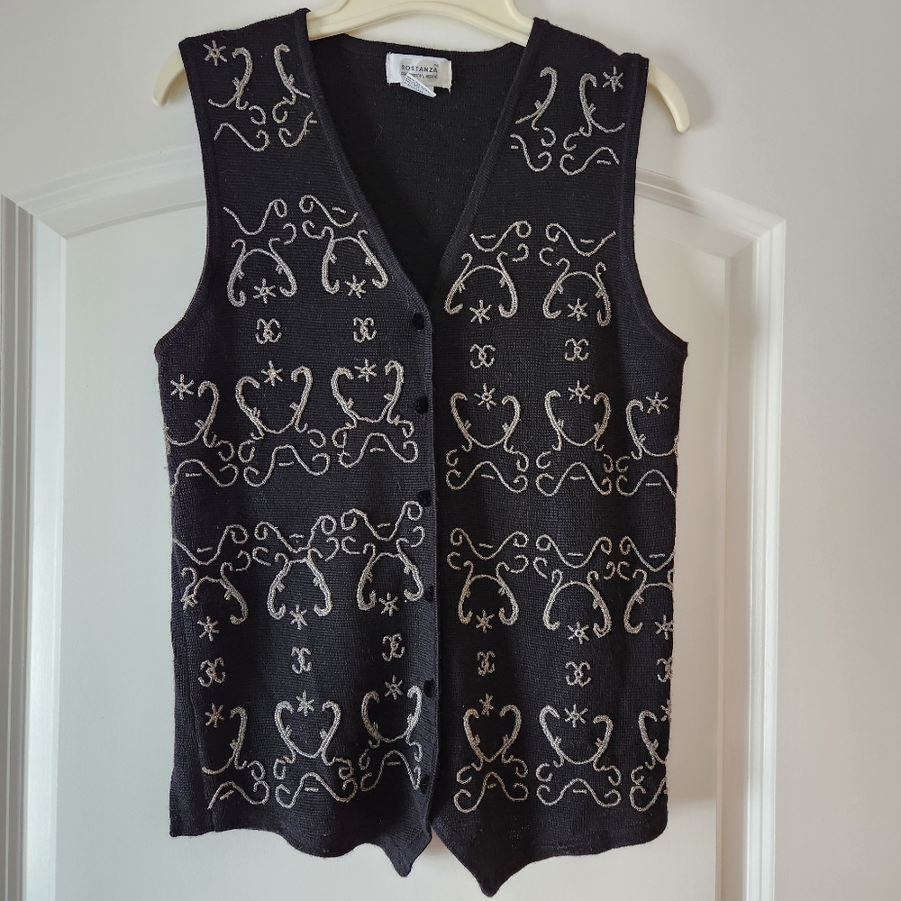 SOSTANZA BLACK WITH SILVER BEADED STITCHING WOMEN'S VEST SIZE SMALL